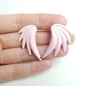 Vintage Pastel Pink Wing Shape Stud Earrings, Retro 80s Style Feathered